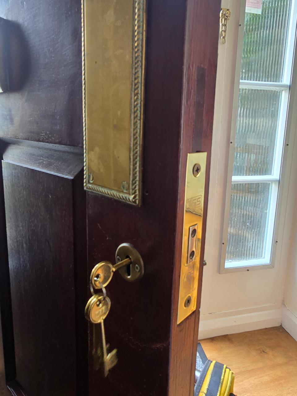 Period mahogany door mortice serviced and rekeyed